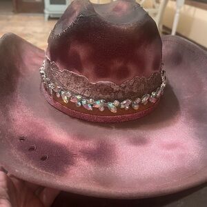 Crystal Embellished Western Hat in Burgundy and Brown